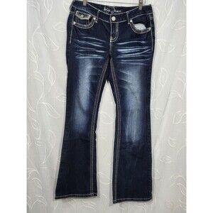 Ariya Jeans Women Blue Jeans 7/8 Bootcut Dark Denim Embroider Stitch